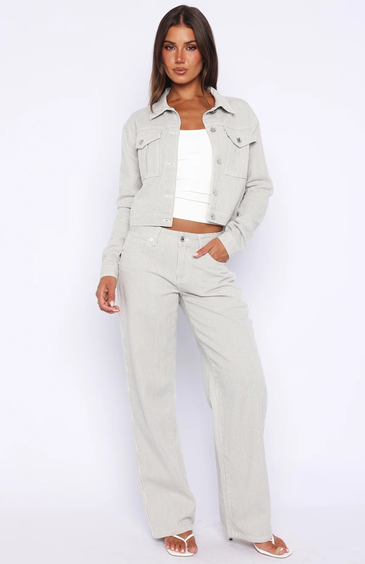 Bring The Style Low Rise Wide Leg Jeans Grey White