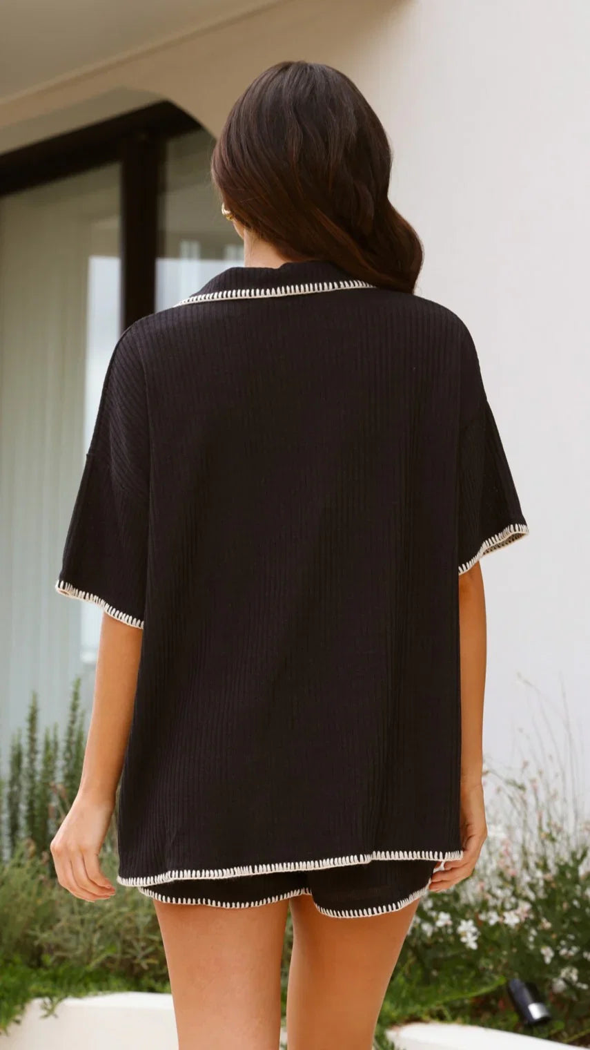 Eden Knit Top and Shorts Set Black