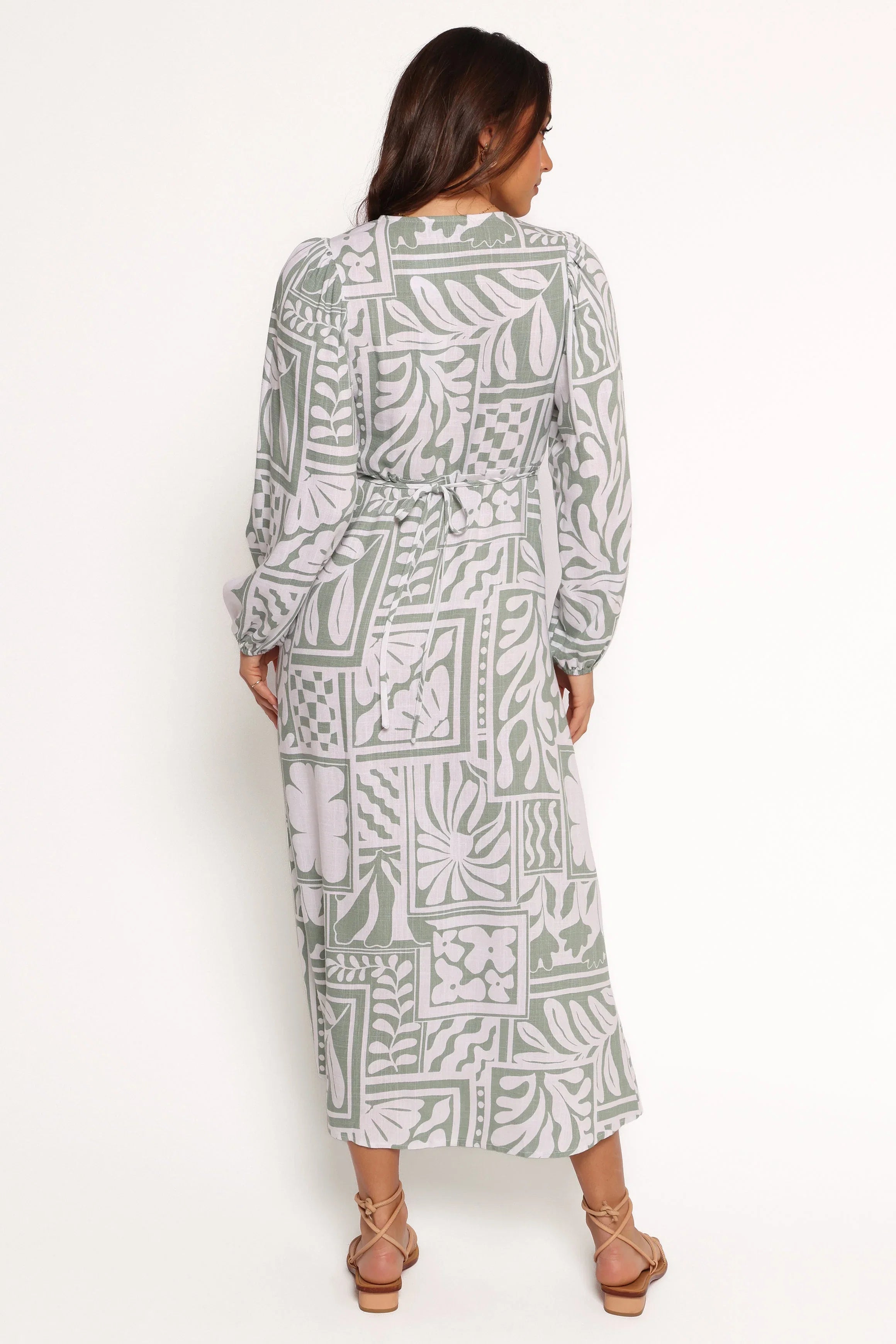 Kolby Long Sleeve Midi Dress Sage Print