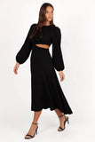 Ginnee Puff Sleeve Cutout Midi Dress Black