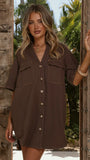 Maliha Button Up Mini Dress Chocolate Denim