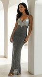 Maravelle Rhinestone Mermaid Maxi Dress Black