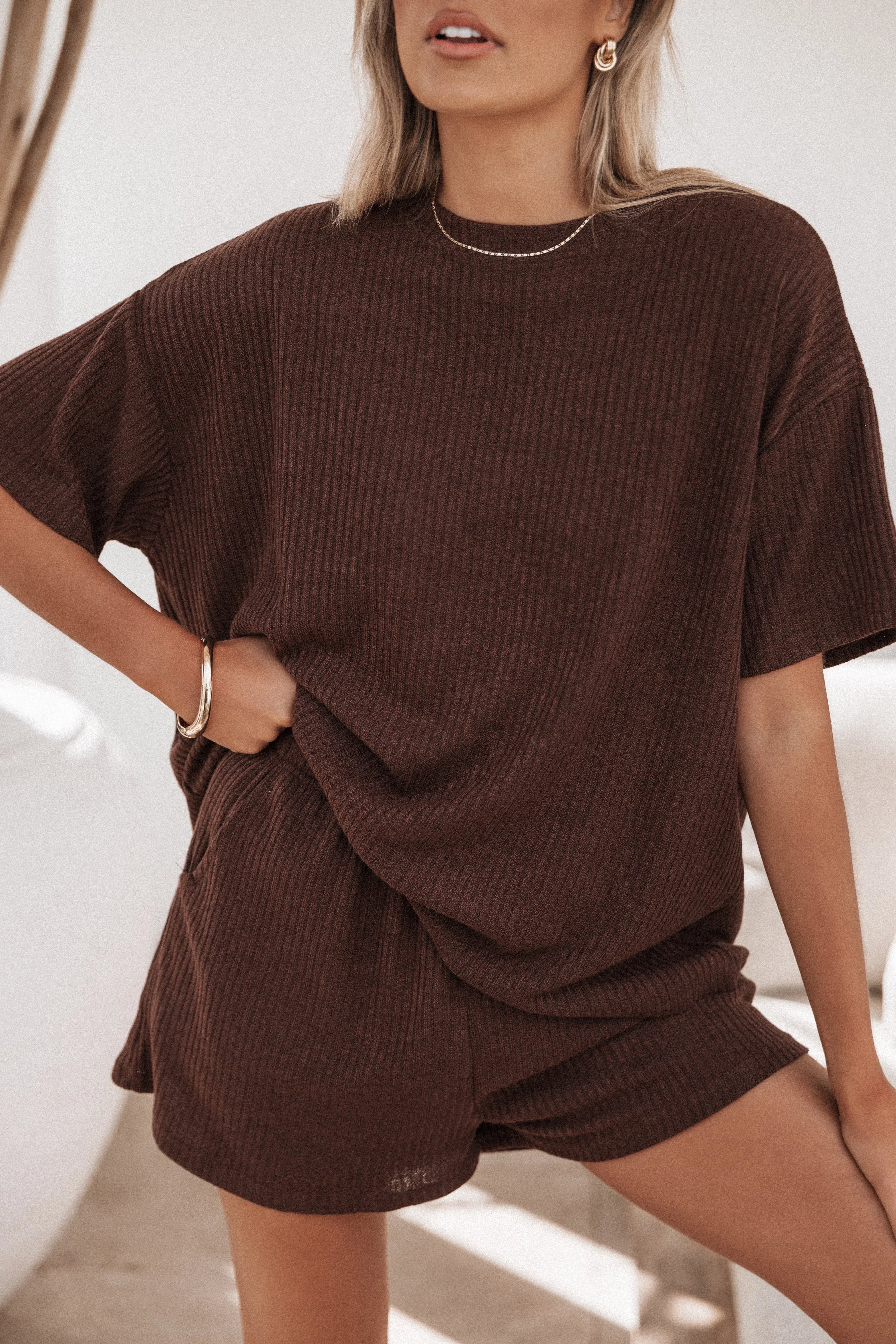 Granger Knit Short Set Chocolate Brown