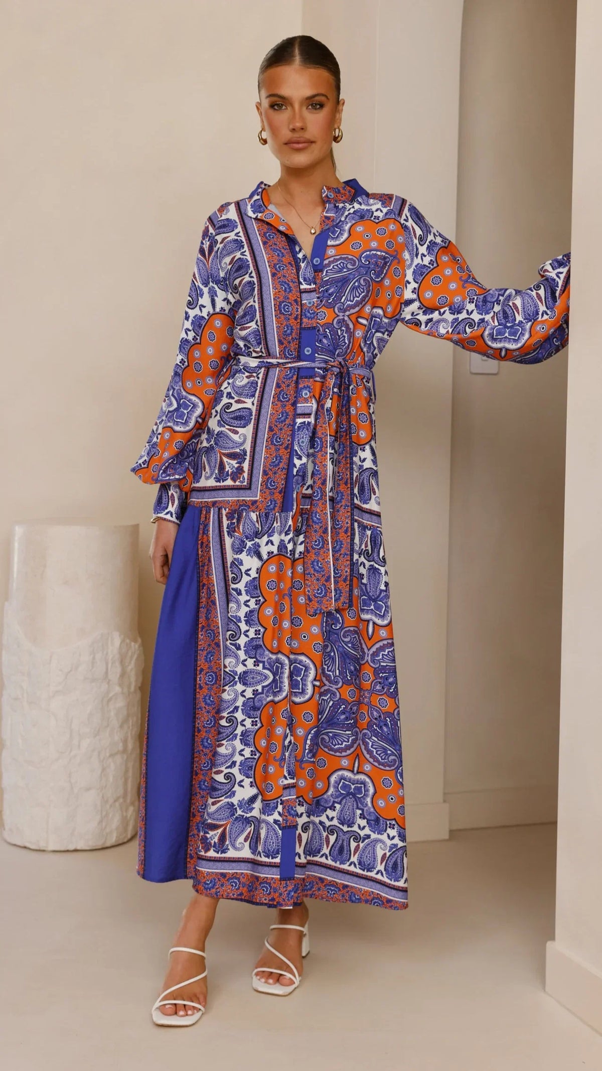 Tasha Maxi Dress Blue Orange Print