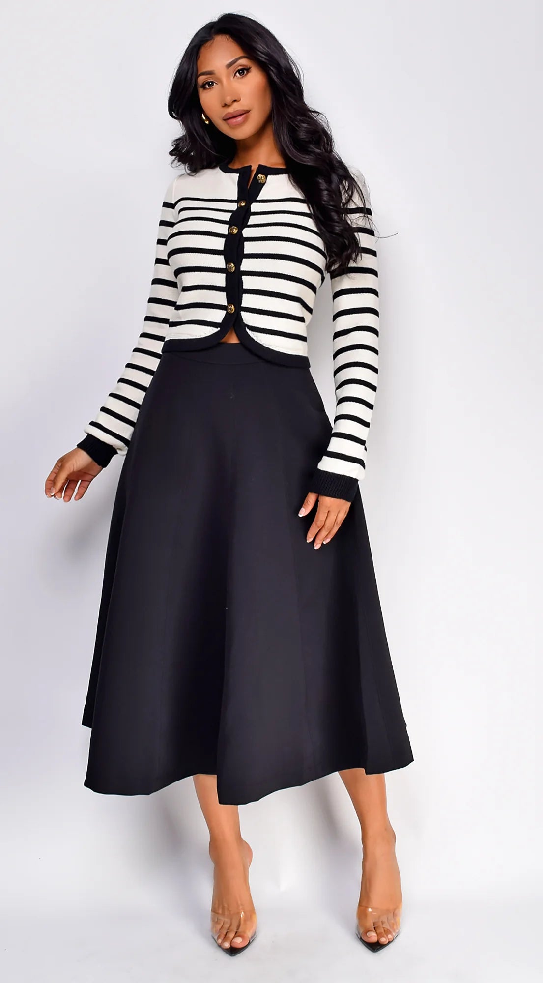 Eliana Stripe Button Down Cardigan Ivory