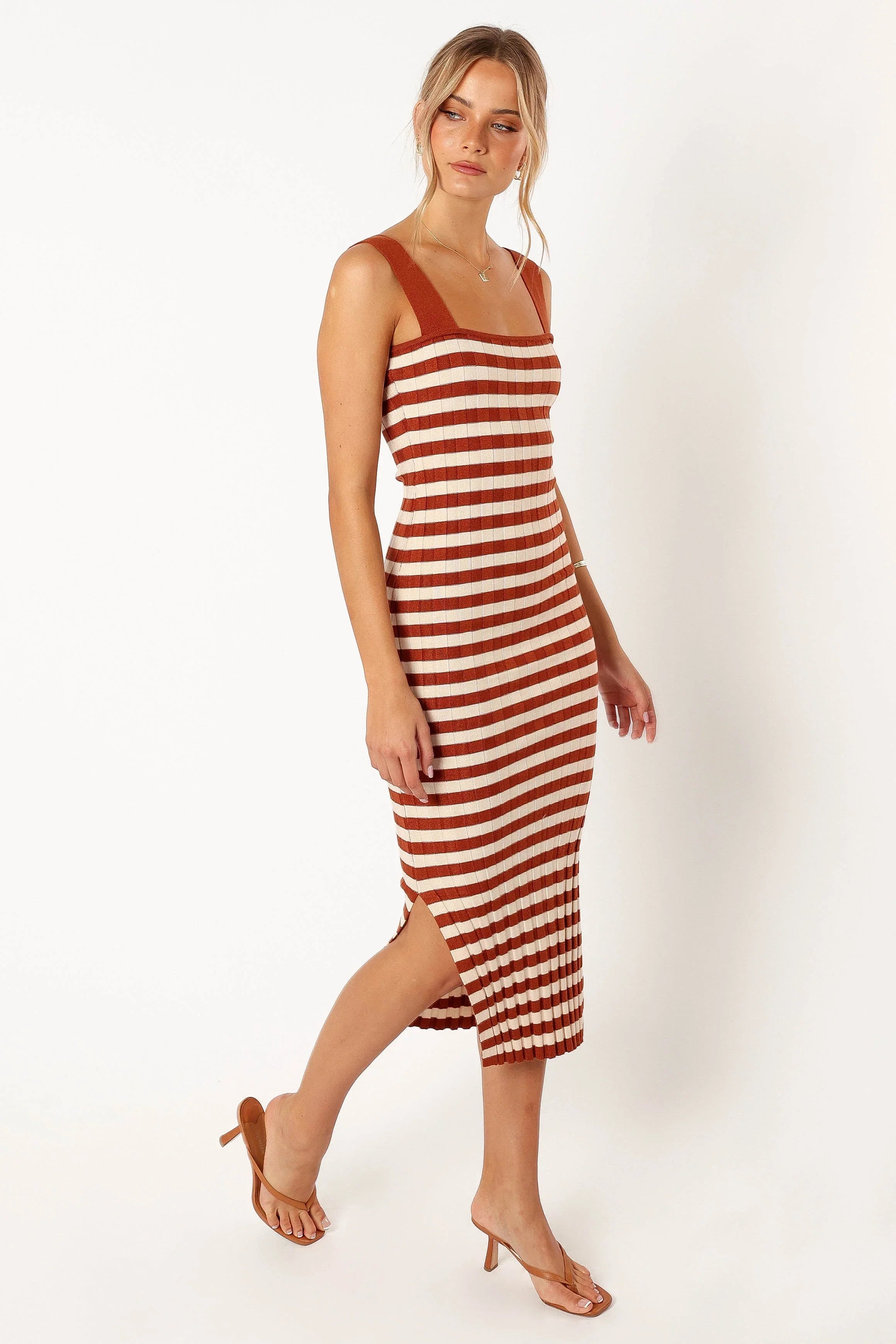 Ledger Midi Dress Tan Stripe