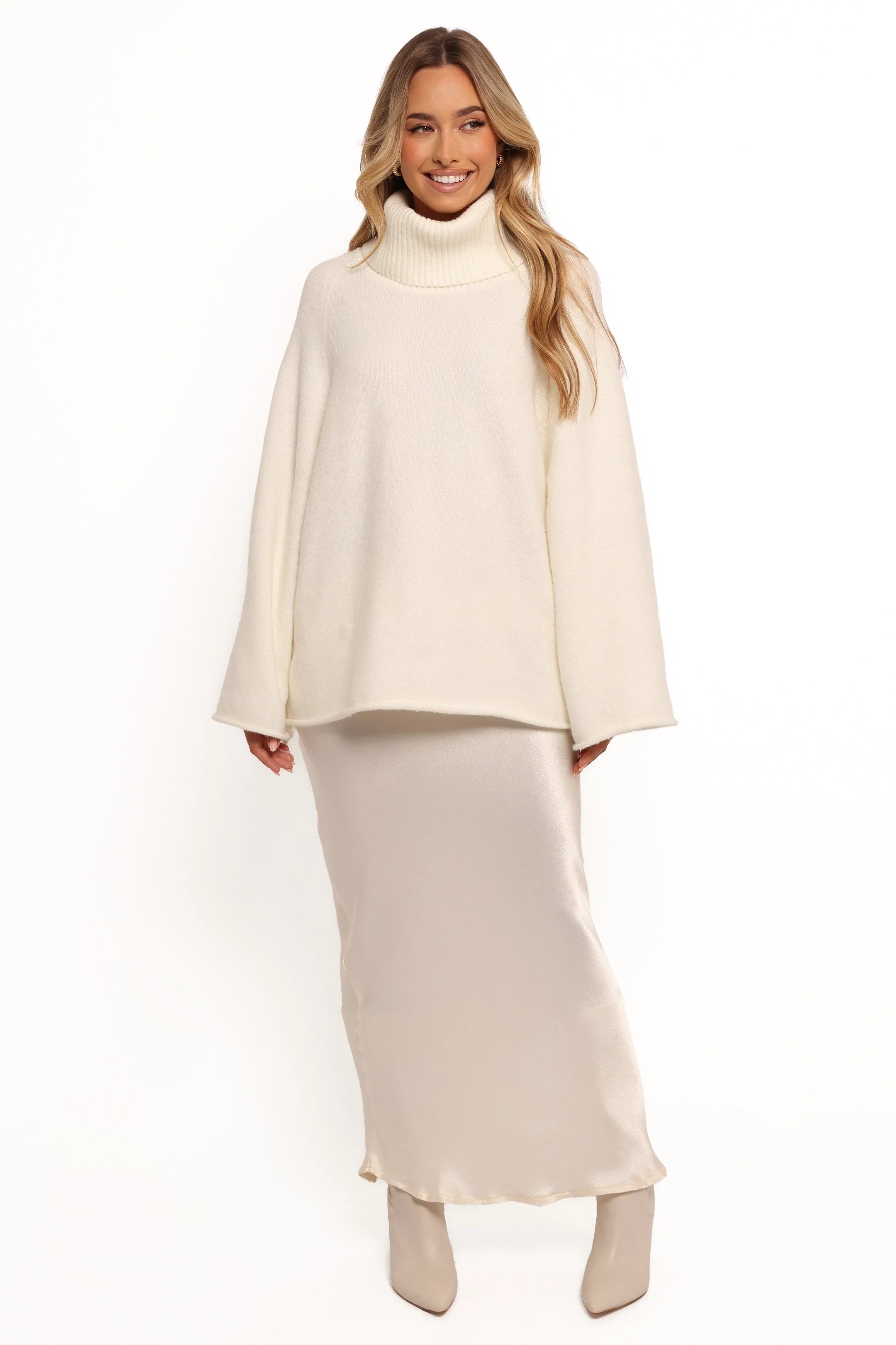 Bindy Cowlneck Knit Sweater White