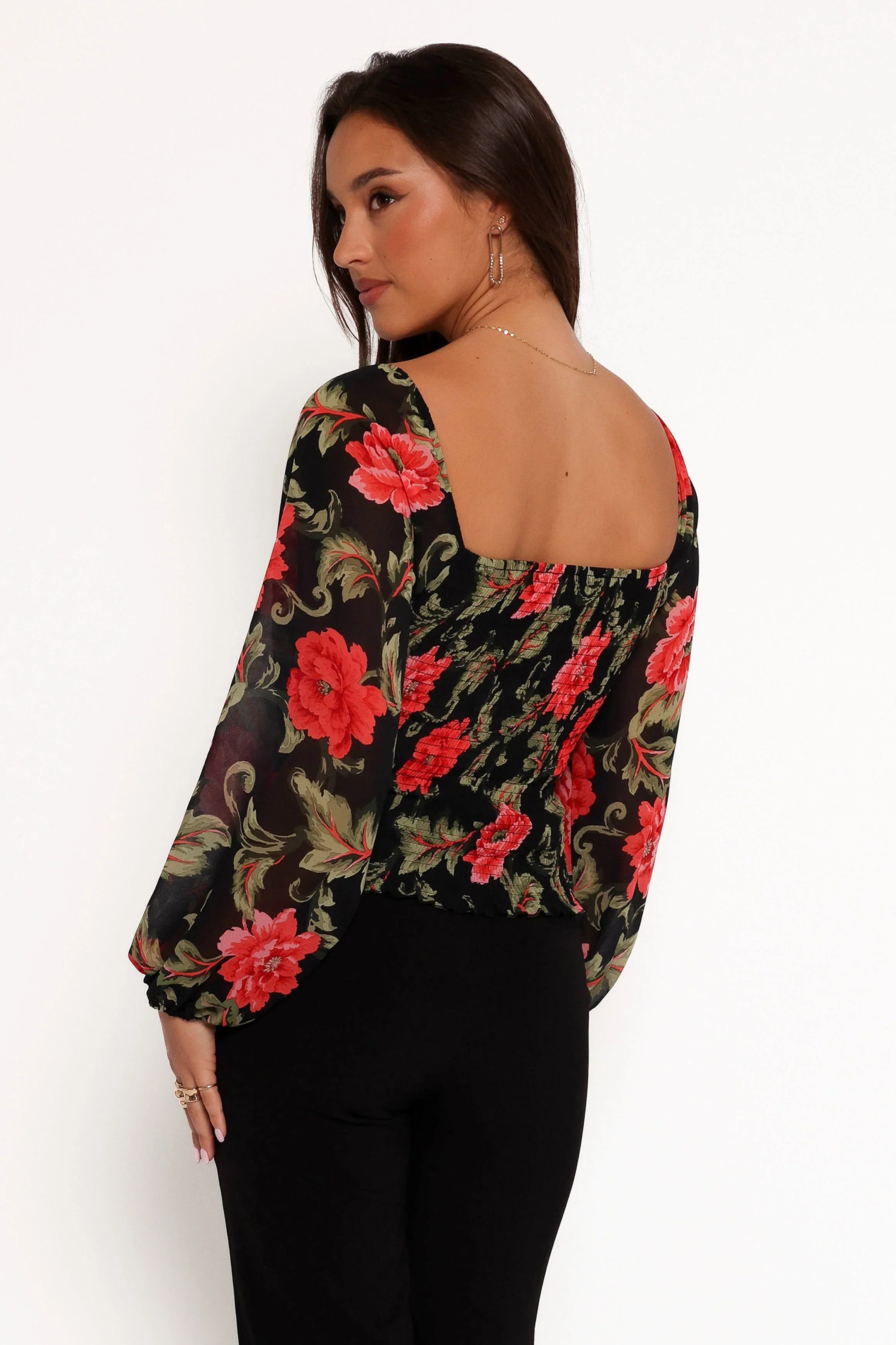Maia Long Sleeve Top Black Floral