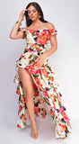 Eivissa Floral Off Shoulder Ruffle Tier Maxi Dress Ivory