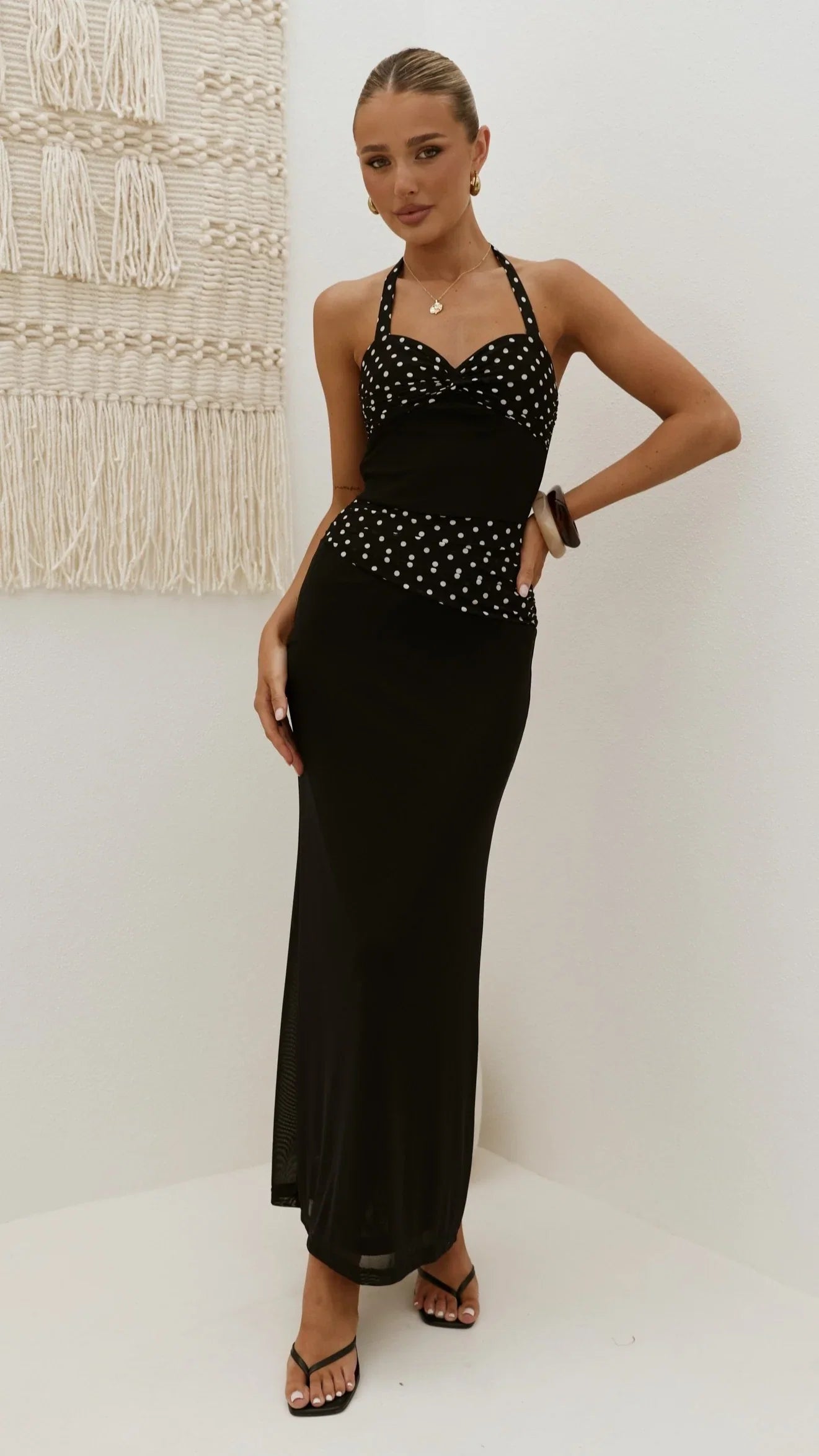 Nelly Maxi Dress Black White Polka