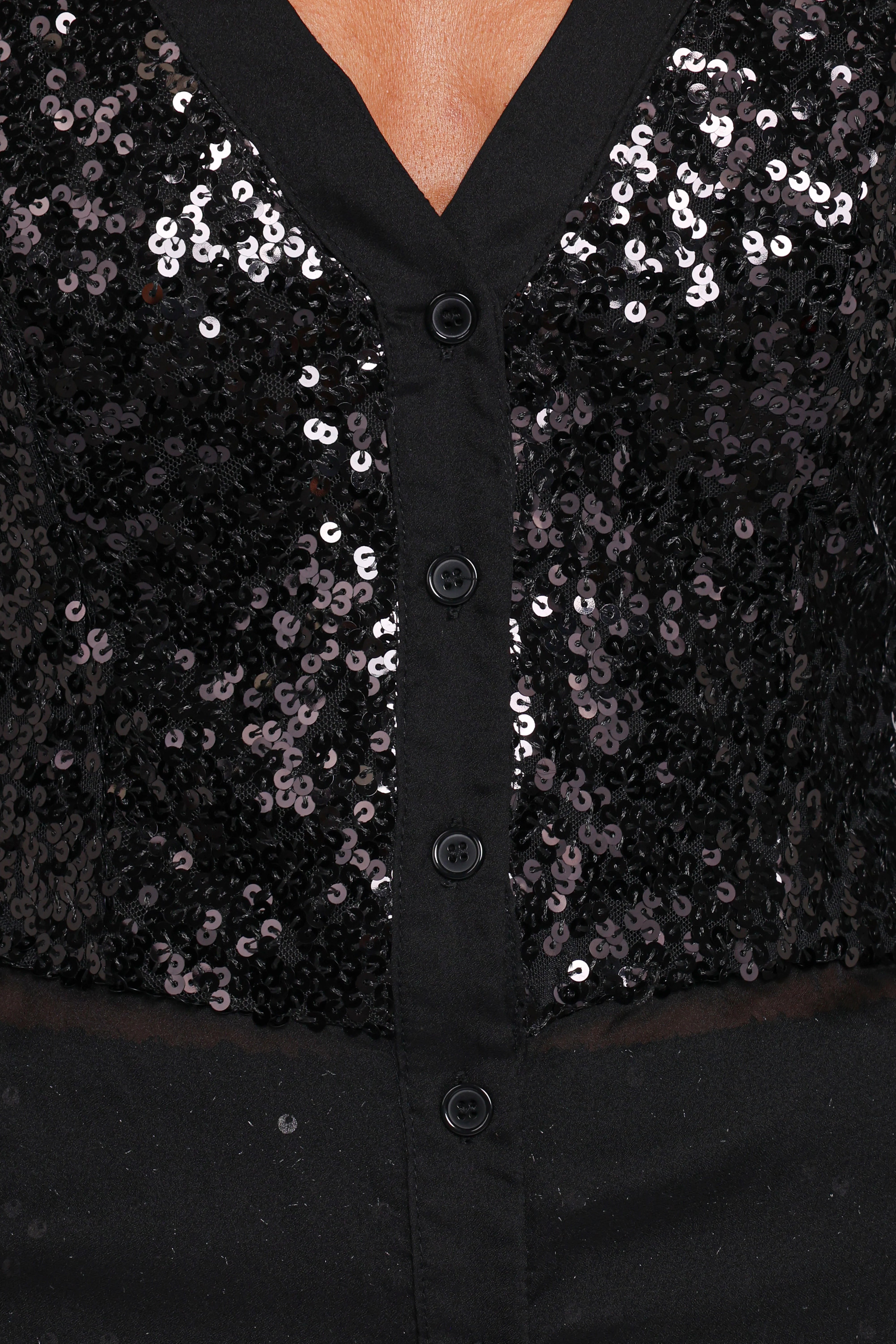 Eliana Sheer Sequin Blouse Black