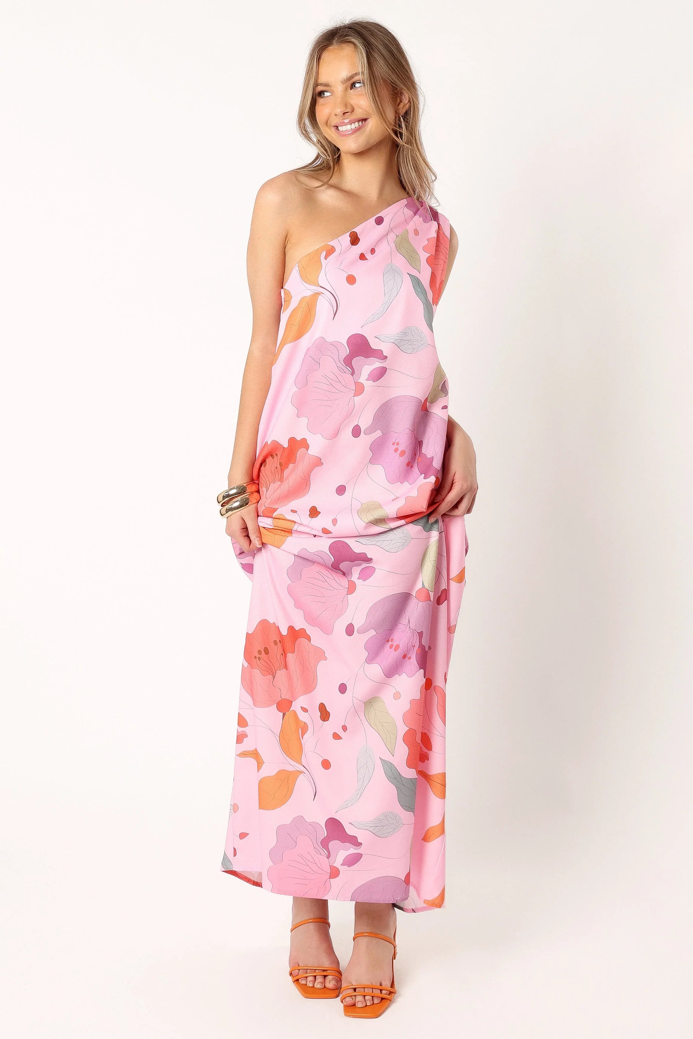 Tillie One Shoulder Maxi Dress Pink Floral