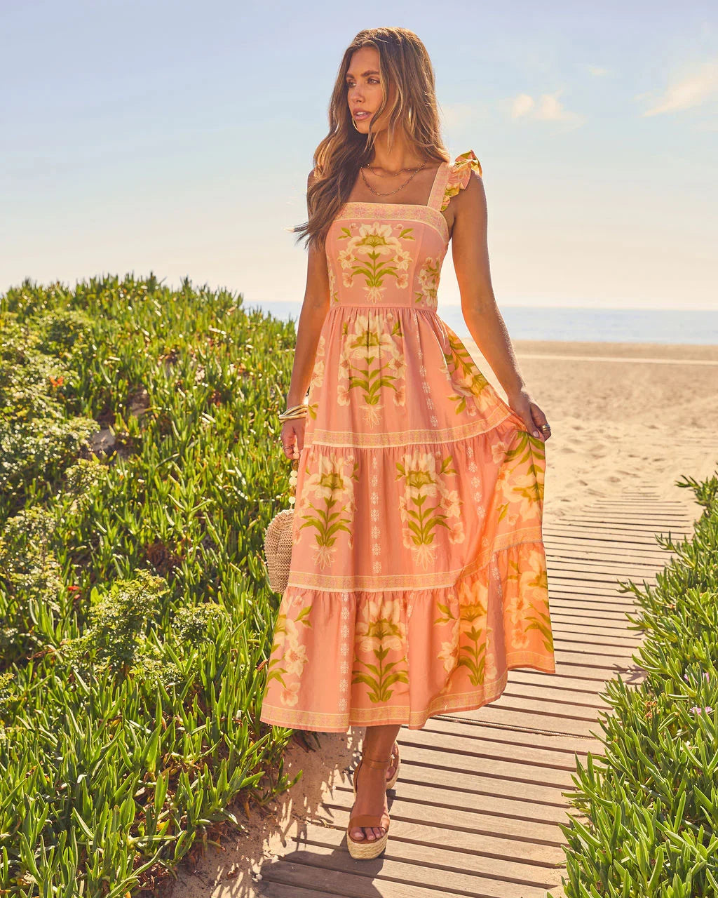 Tropical Reverie Tiered Floral Maxi Dress