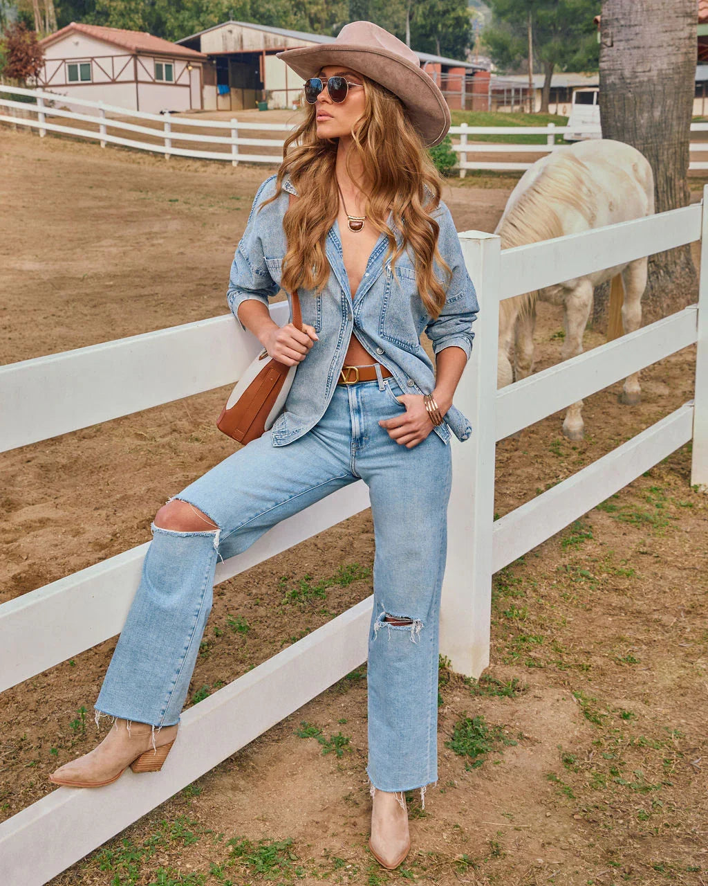 Boardwalk Cotton Blend Vintage Button Down Top