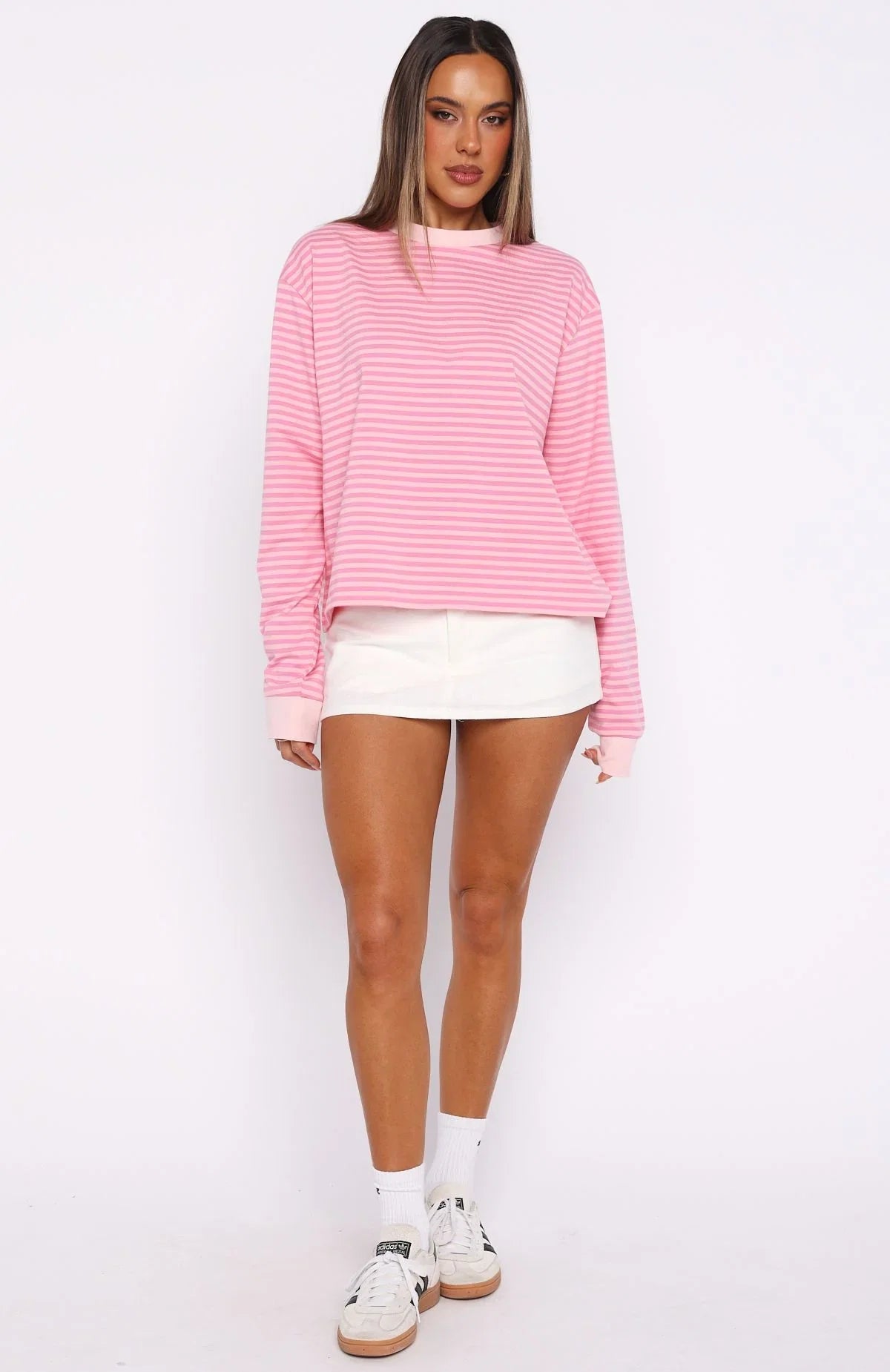Catch The Drift Long Sleeve Tee Dark Pink Light Pink Stripe
