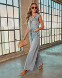 Rowene Waist Tie Denim Jumpsuit