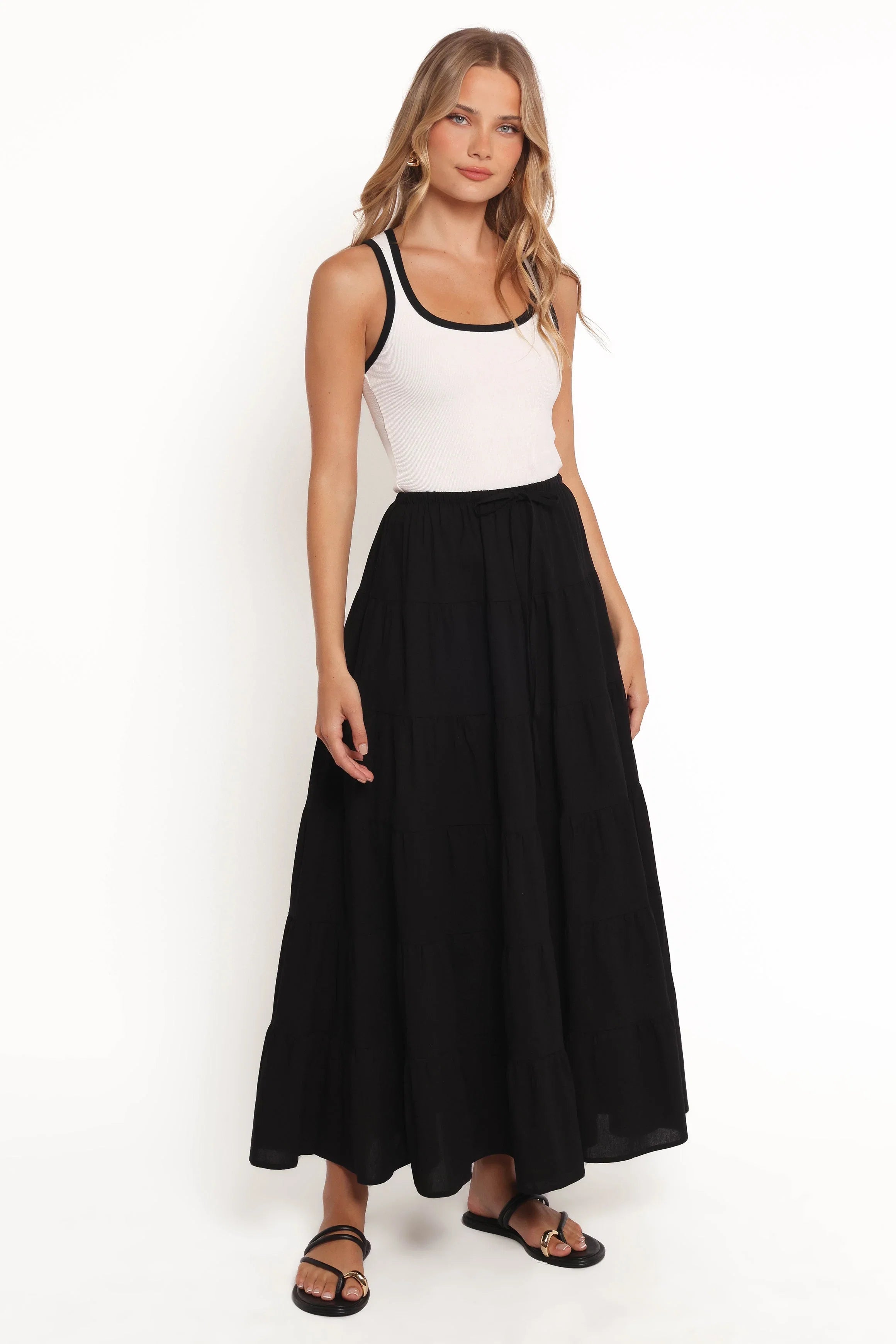 Archy Tiered Maxi Skirt Black