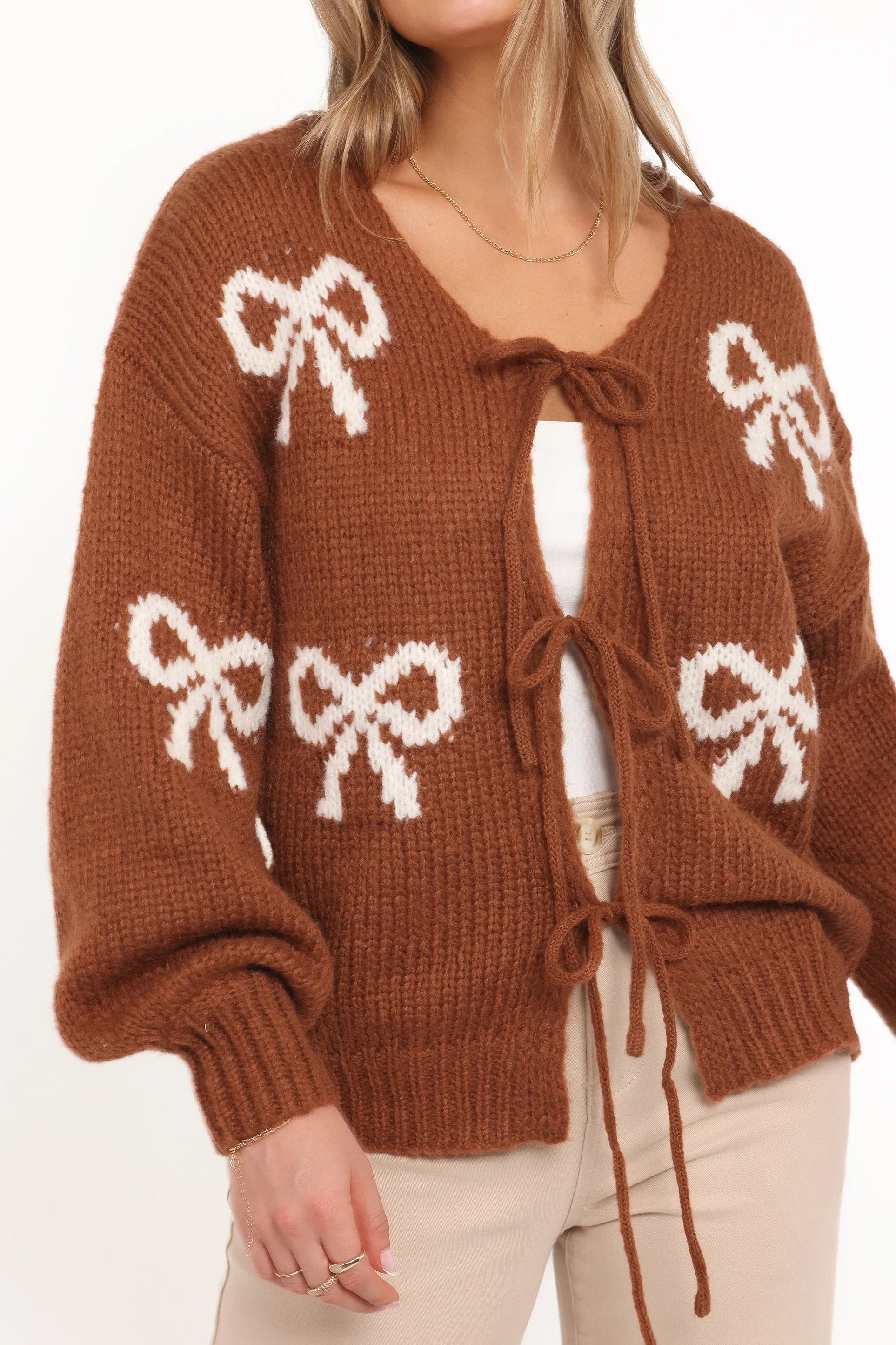 Vienna Bow Cardigan Camel