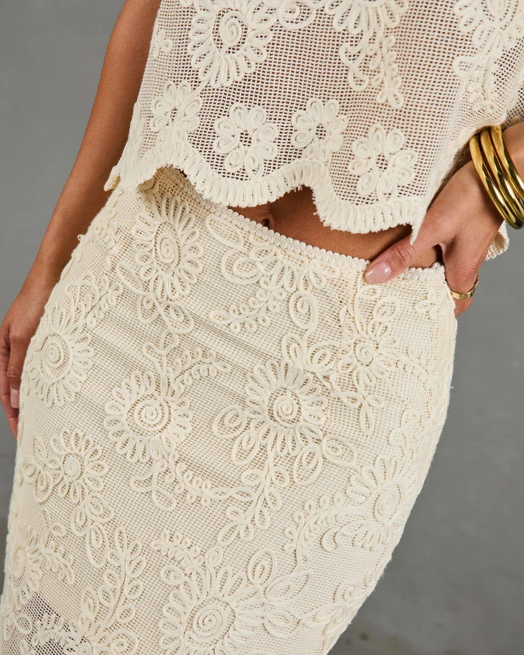 Soft Story Embroidered Floral Midi Skirt