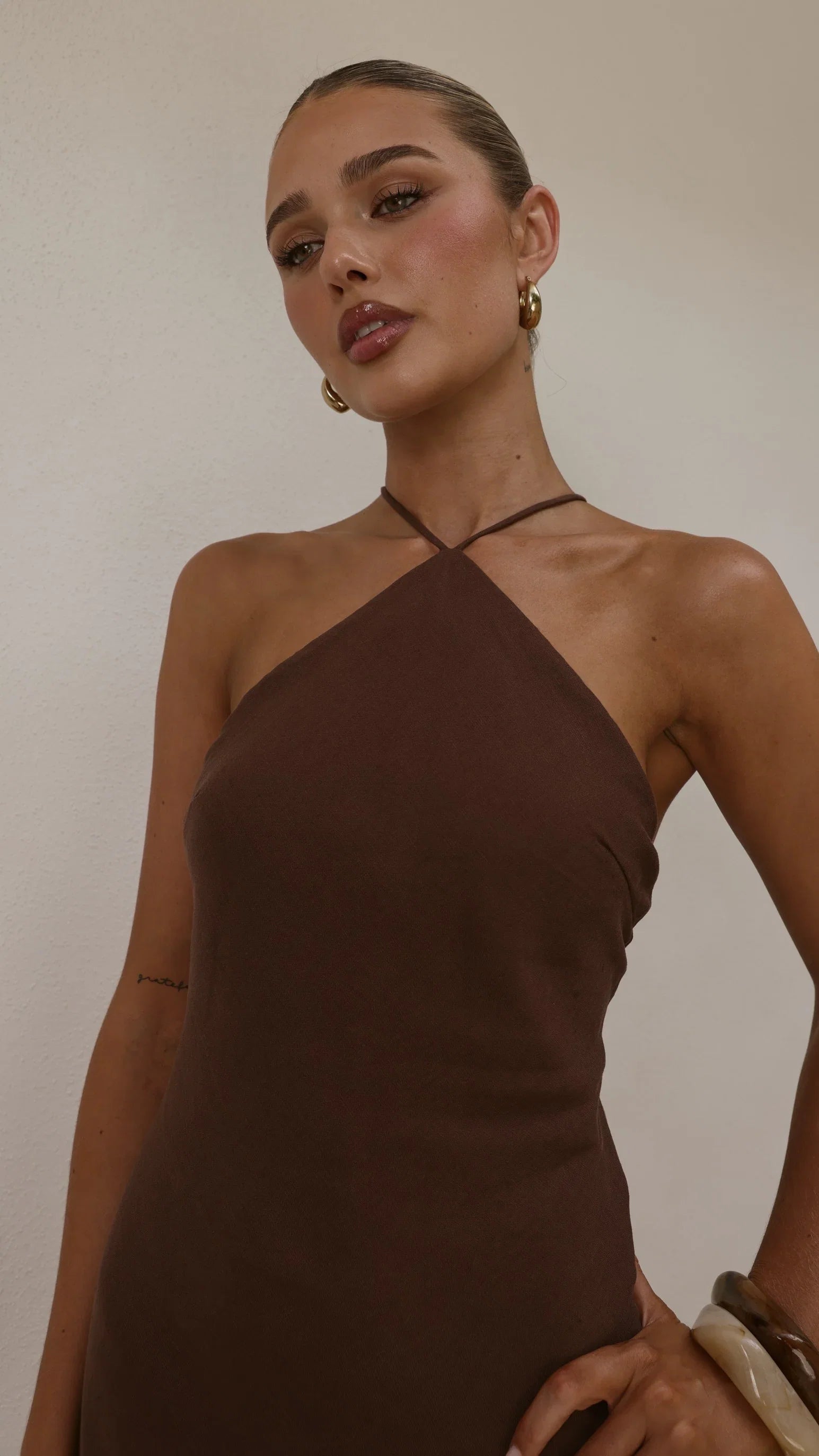 Chiara Linen Maxi Dress Chocolate