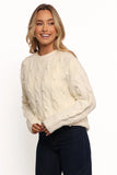 Kalai Cable Knit Pearl Detail Knit Sweater Cream