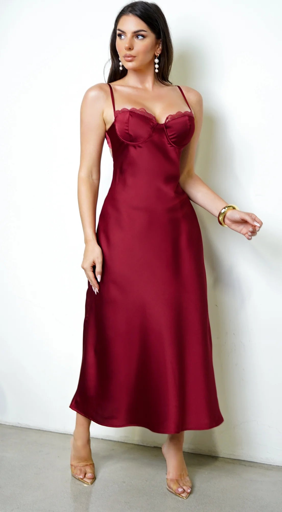 Civelle Satin Maxi Dress Burgundy Red