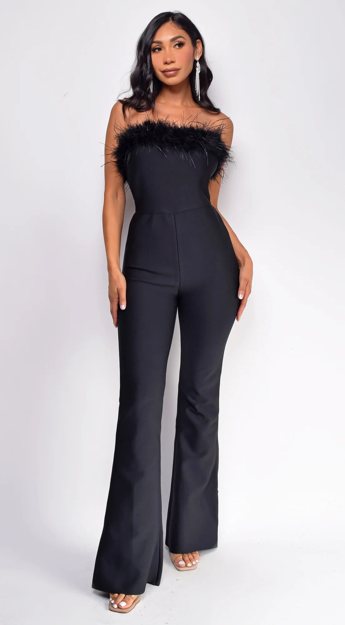 Xoey Feather Detail Bandage Jumpsuit Black