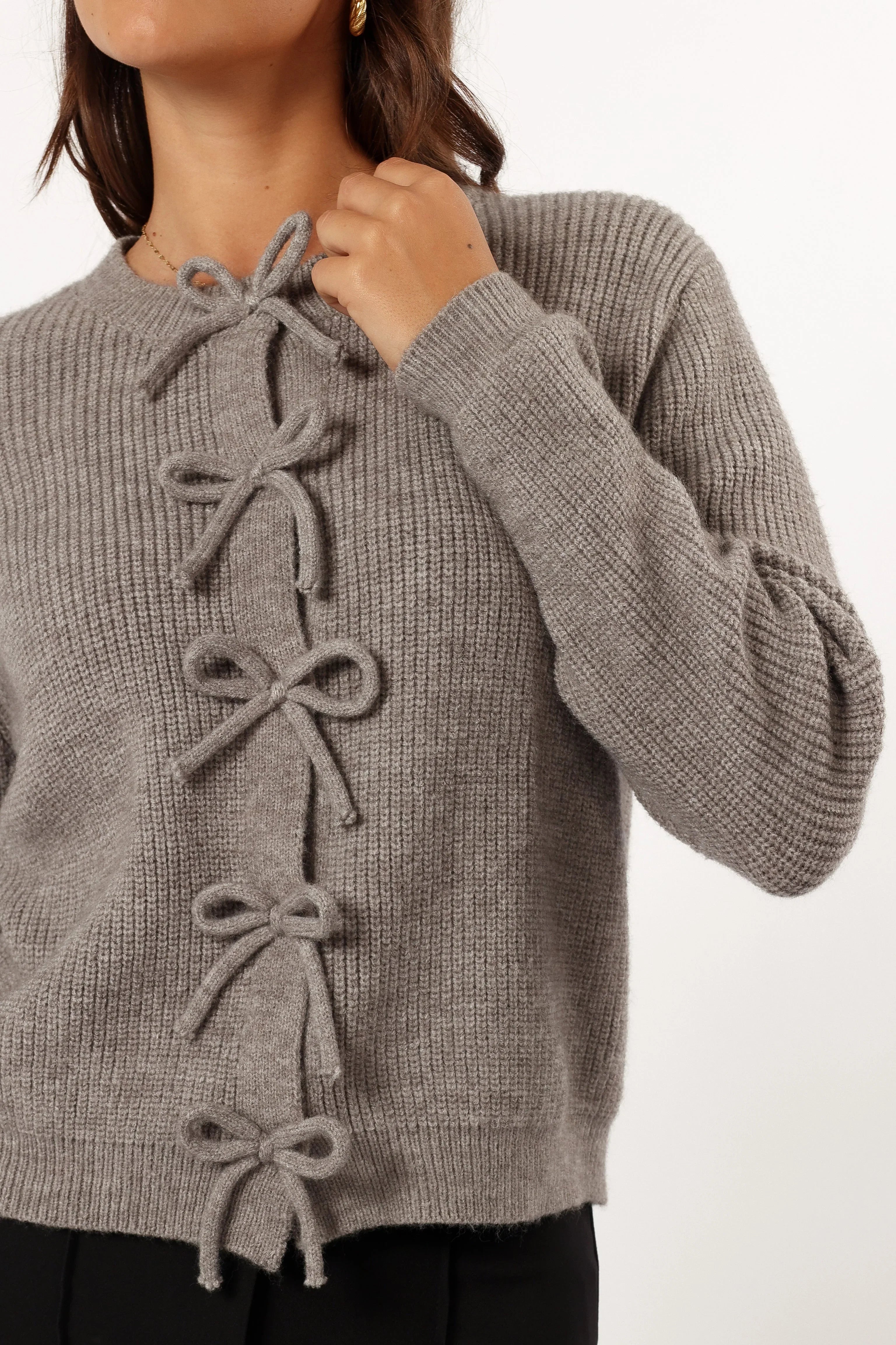 Wilde Bow Front Cardigan Light Grey