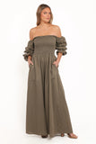 Domenica Shirred Long Sleeve Jumpsuit Olive