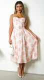 Knox Floral Flare Midi Dress White Orange