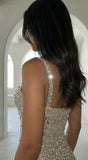 Celestara Rhinestone Cutout Maxi Dress Beige