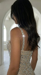 Celestara Rhinestone Cutout Maxi Dress Beige