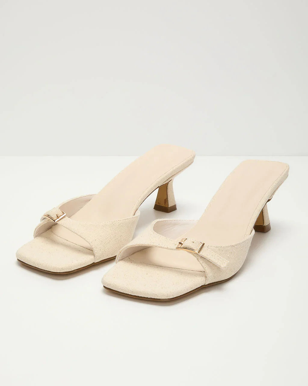 Ivy House Buckled Linen Kitten Heel