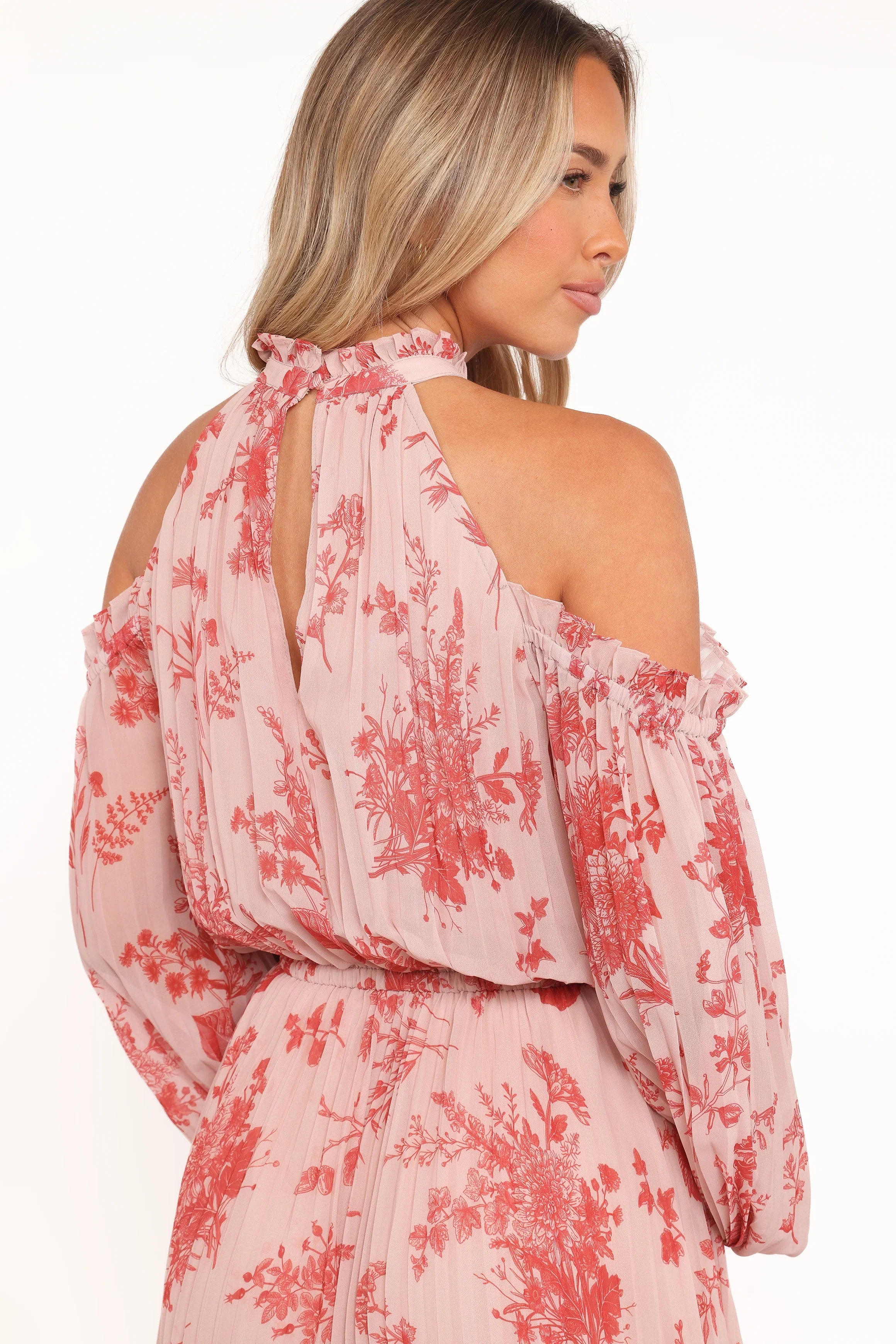 Hilary Pleated Maxi Dress Red Floral