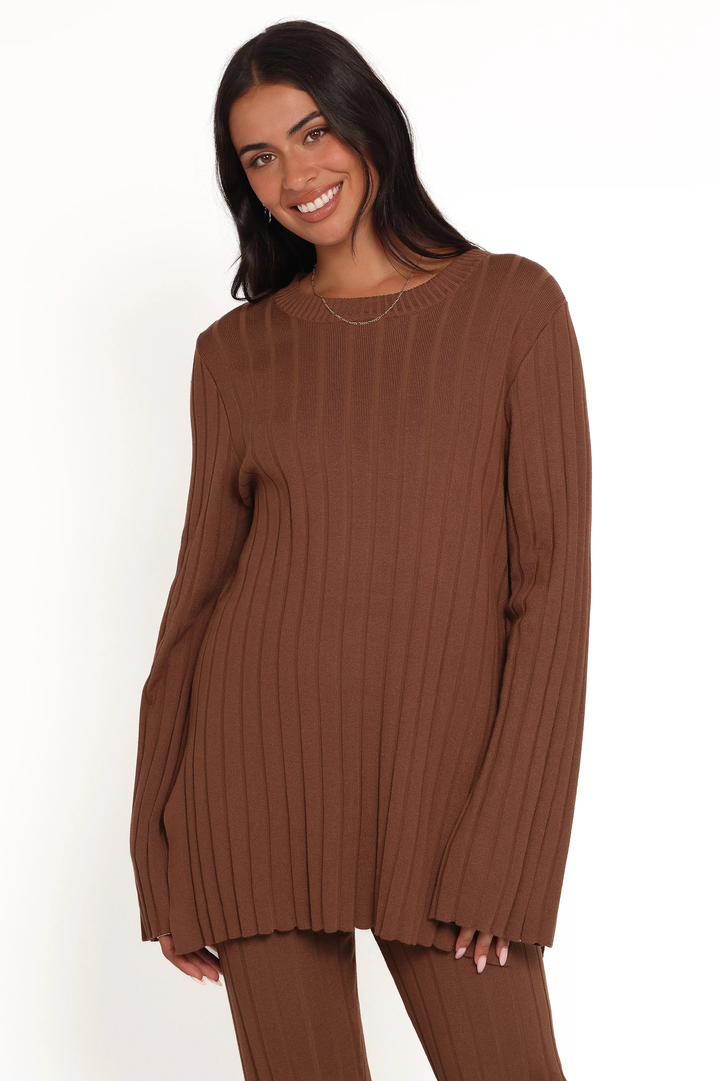 Silvie Long Sleeve Knitted Set Chocolate