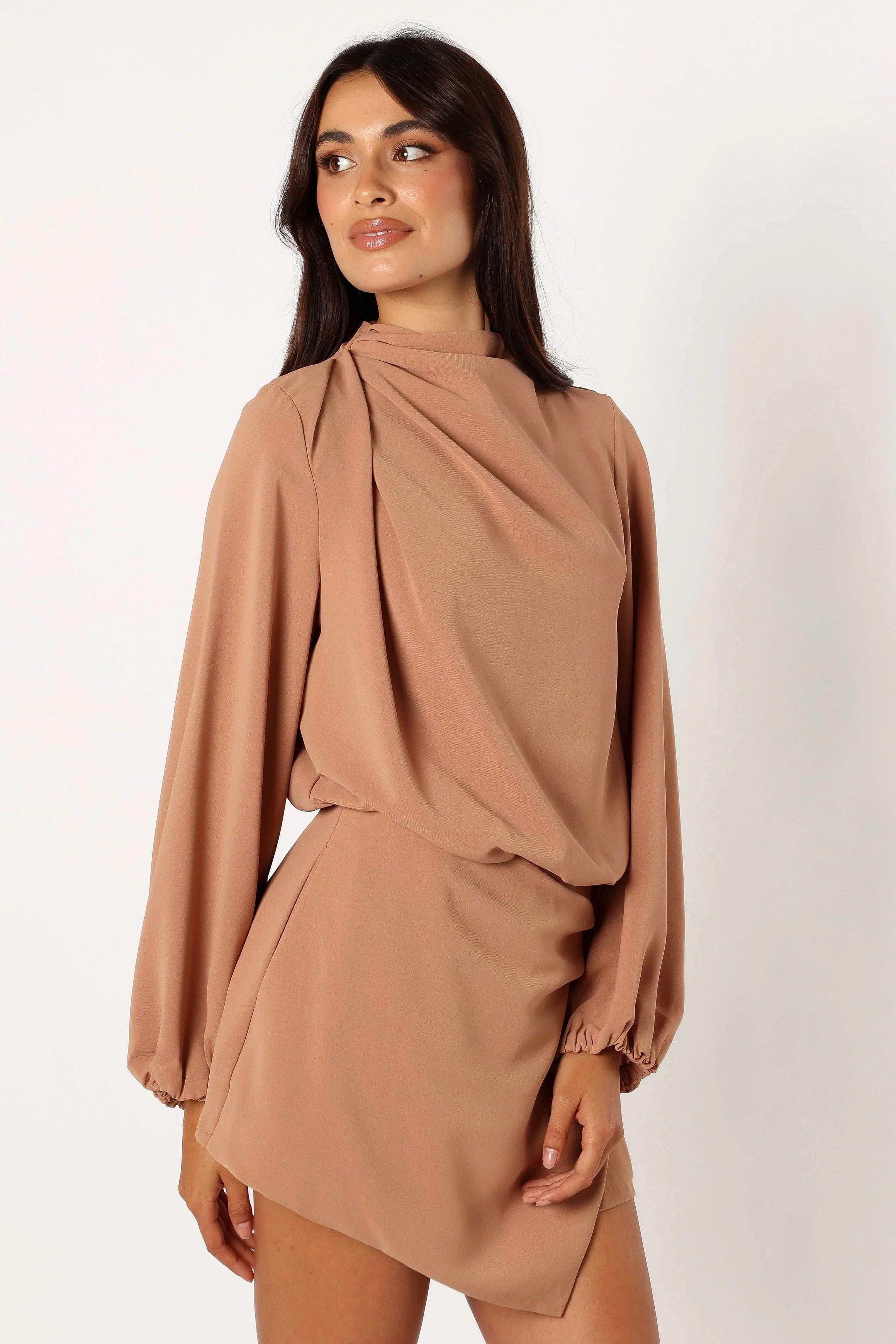 Galen Long Sleeve Romper Mocha