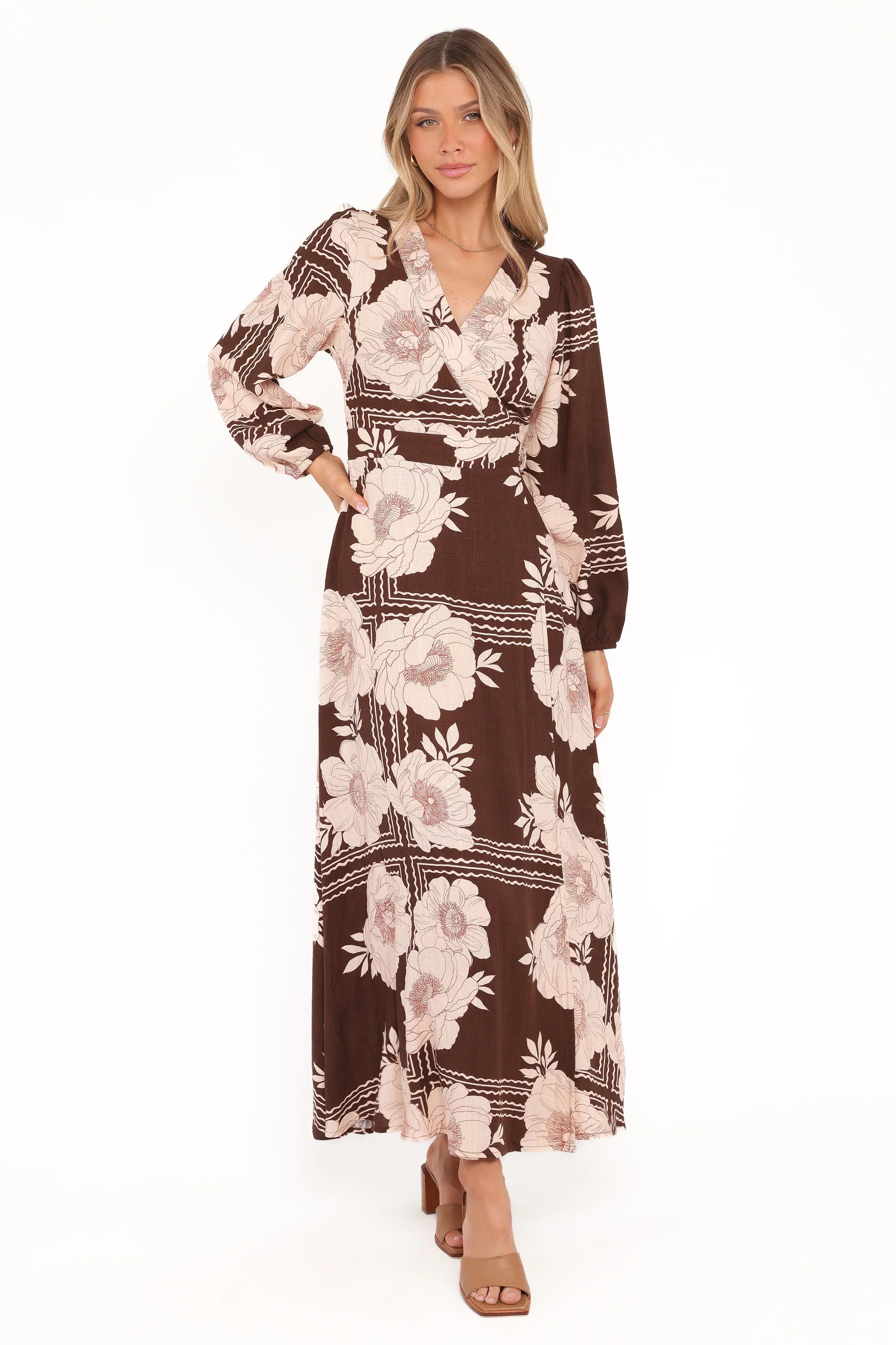 Safia Midi Dress Brown Floral