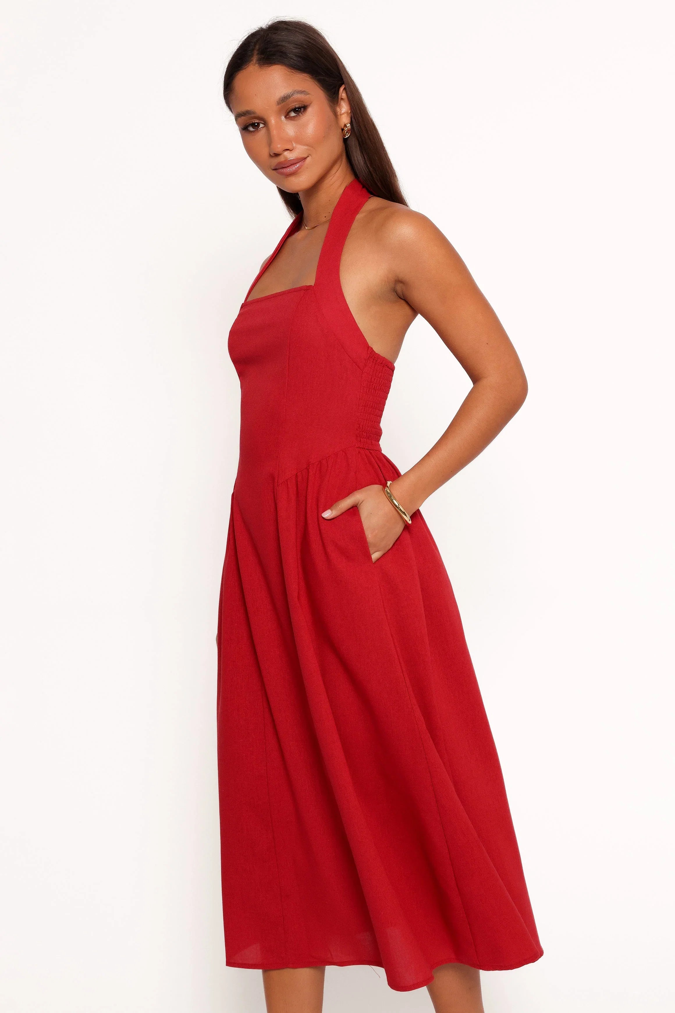 Ramona Halterneck Midi Dress Red