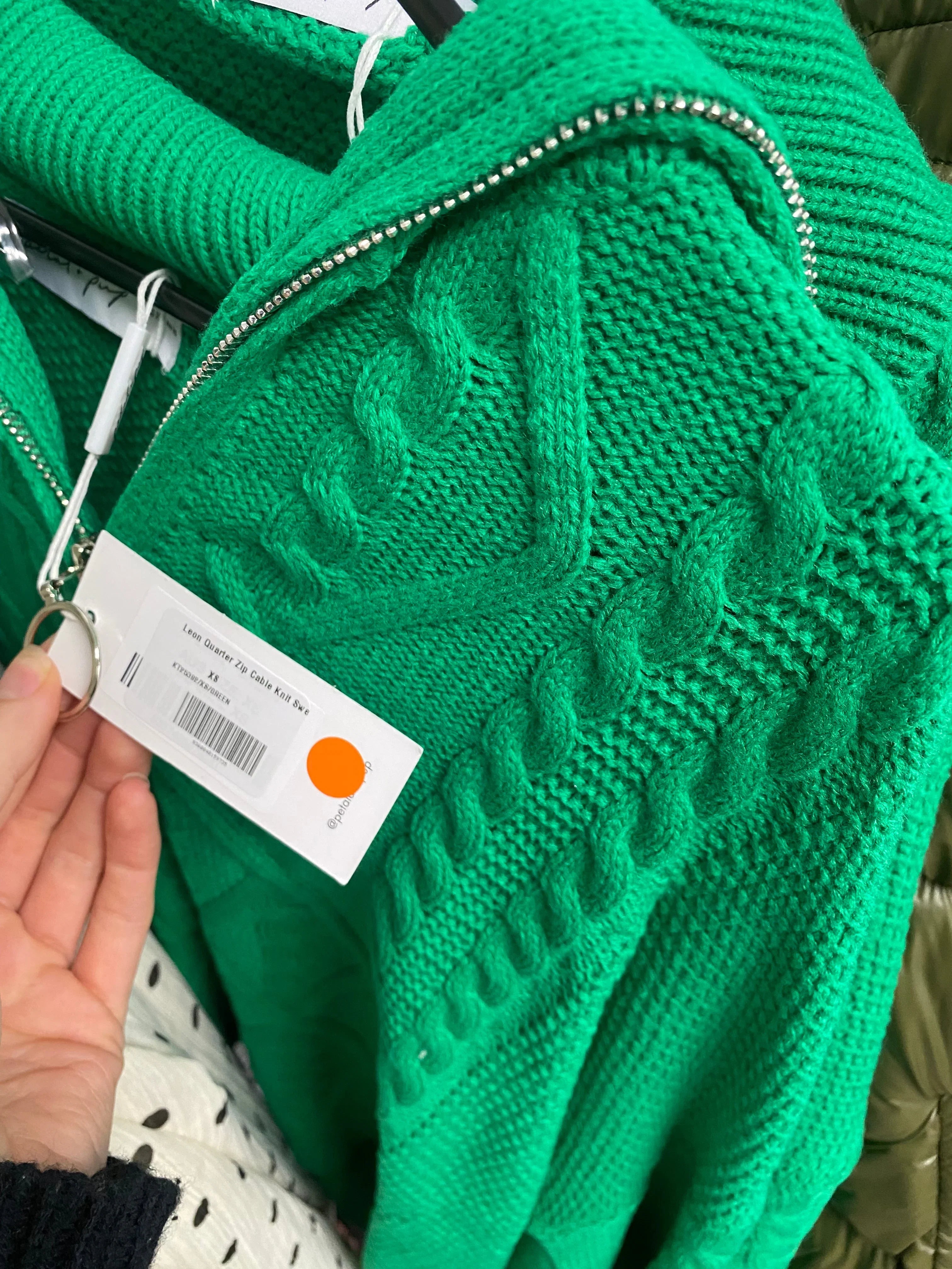 Leon Quarter Zip Cable Knit Sweater Green