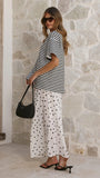 Elisha T Shirt and Sheer Maxi Skirt Set Black White Stripe and Polka Dot