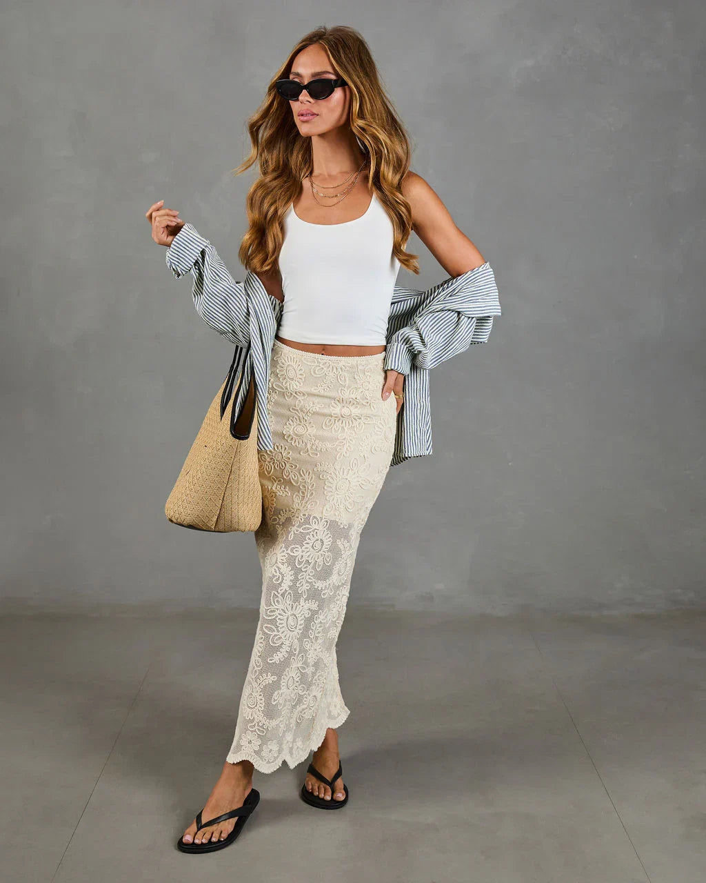 Soft Story Embroidered Floral Midi Skirt