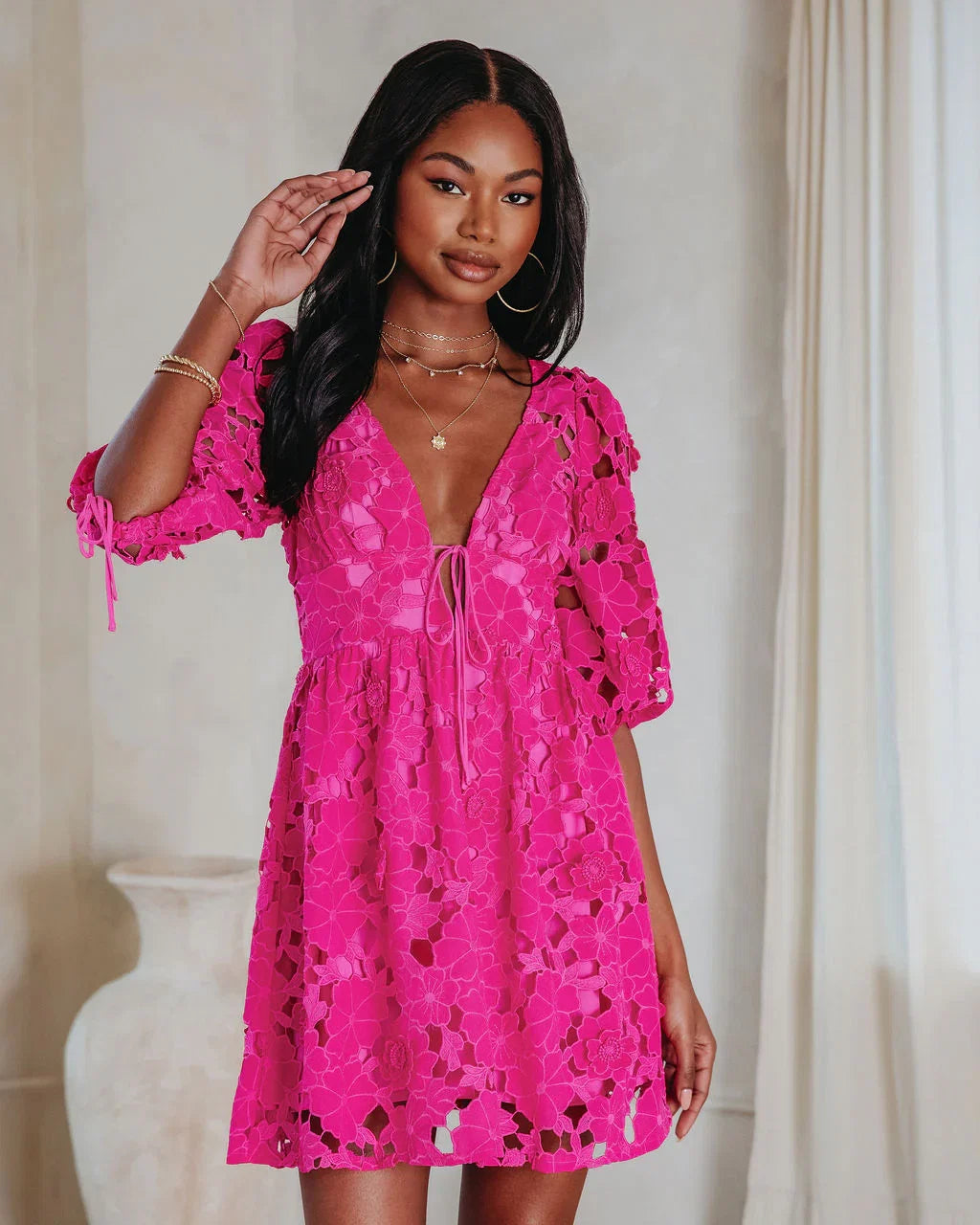Paulette Floral Crochet Lace Mini Dress
