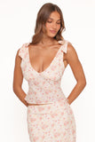 Kedra Tie Shoulder Top Peach Ditsy Floral