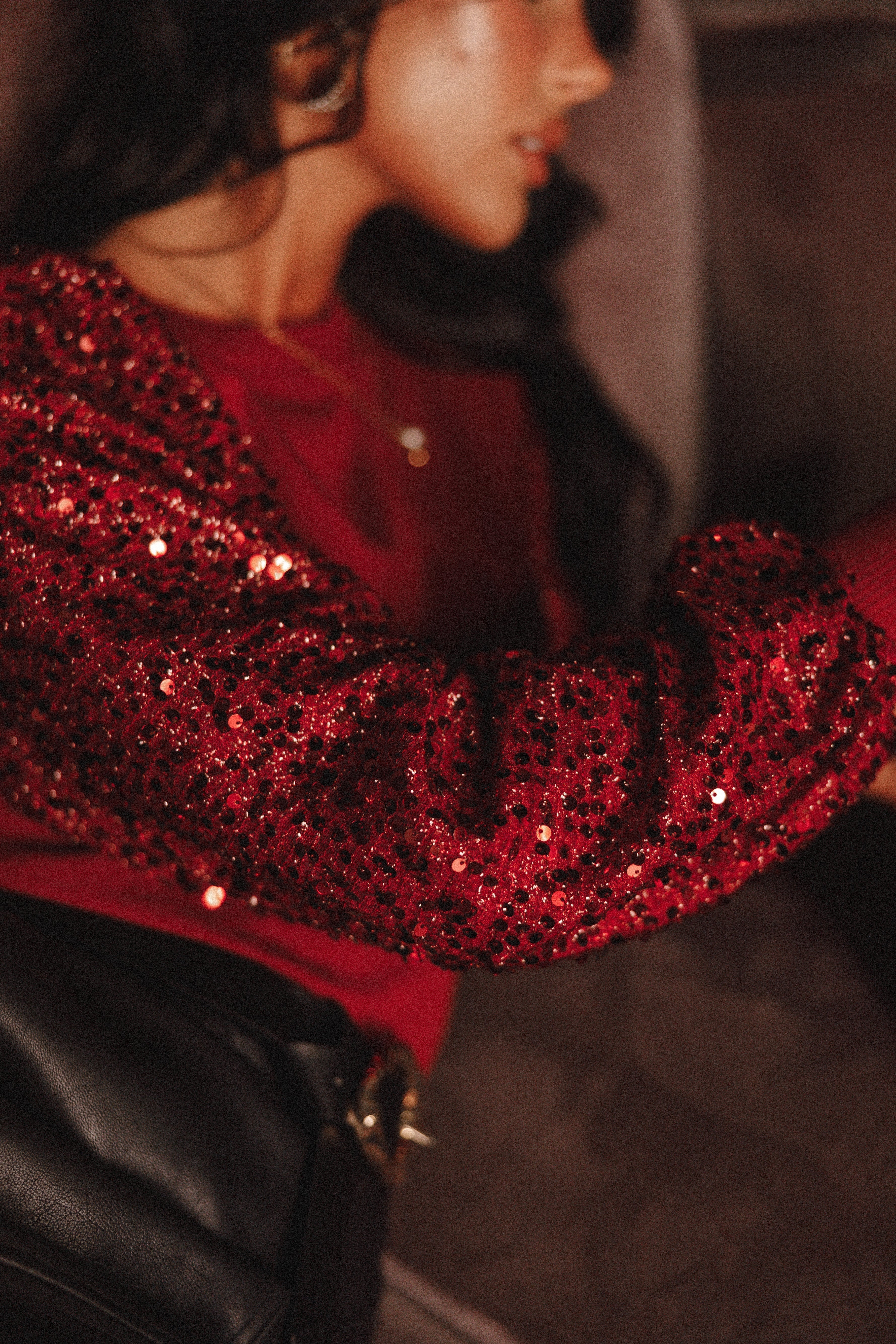 Rowan Sequin Sleeve Top Burgundy