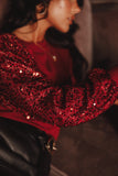 Rowan Sequin Sleeve Top Burgundy