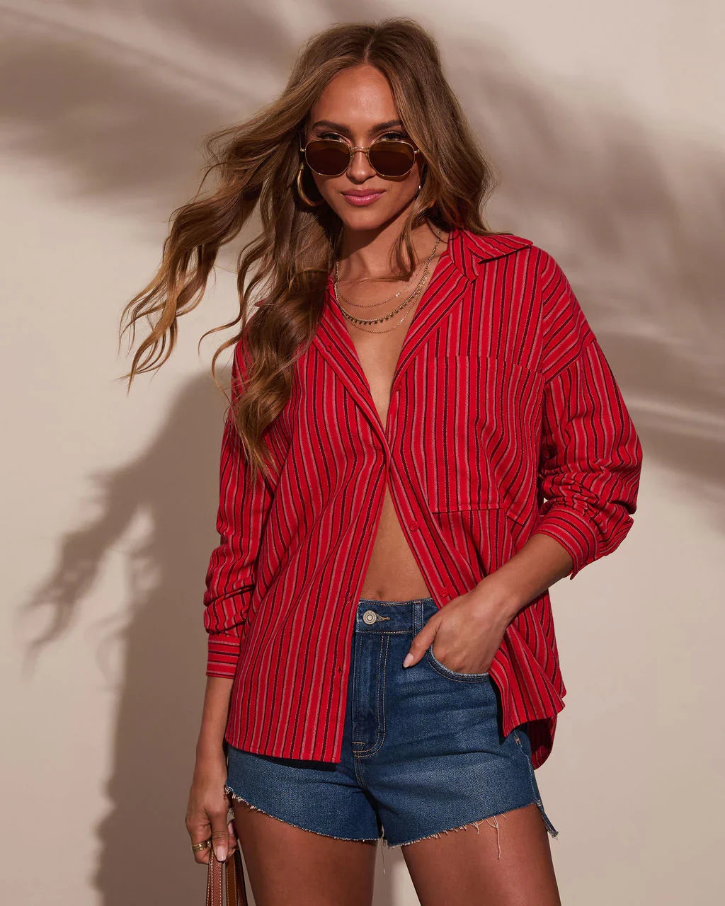 Tinslee Striped Button Down Top