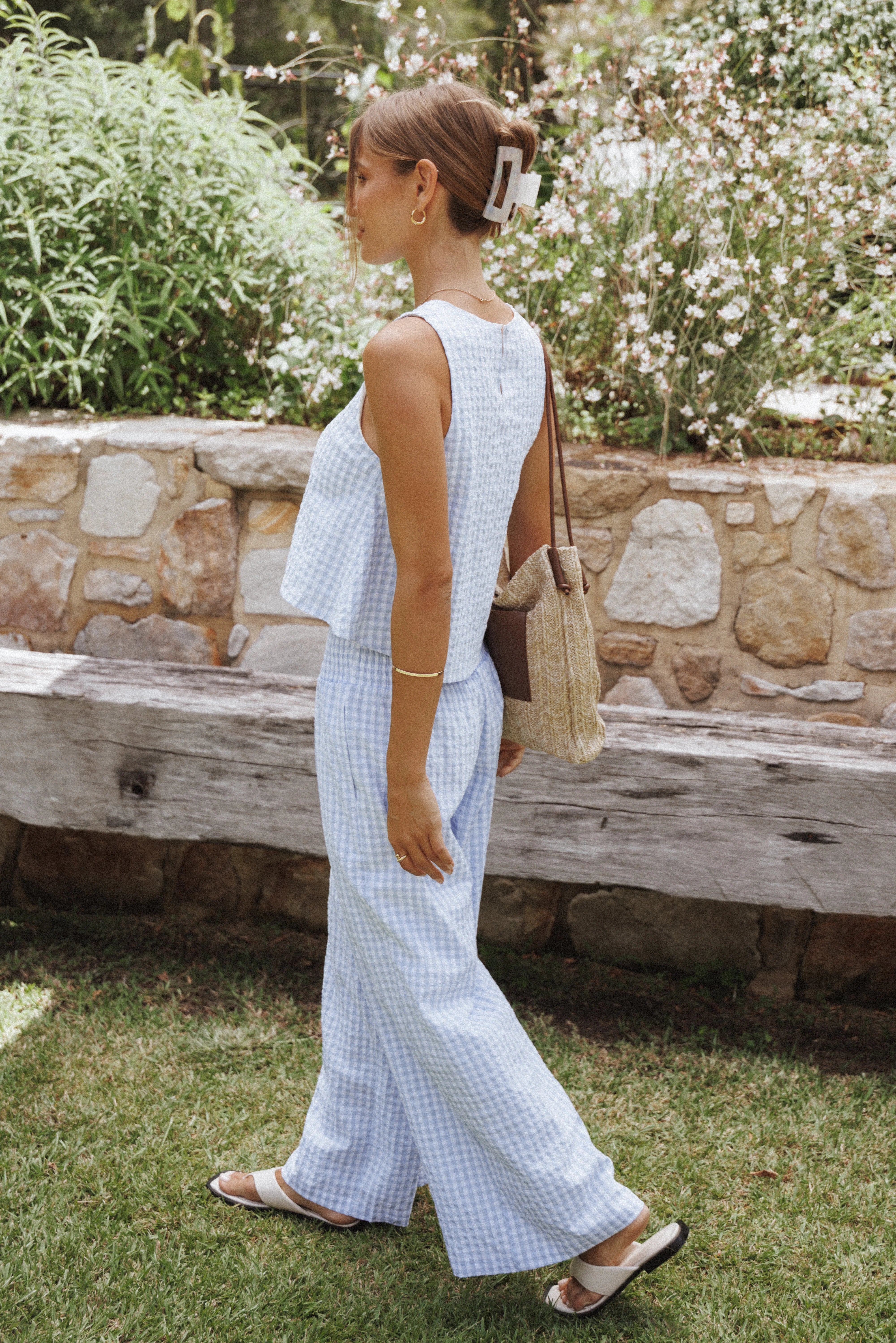 Jillian Smocked Pant Set Blue Gingham