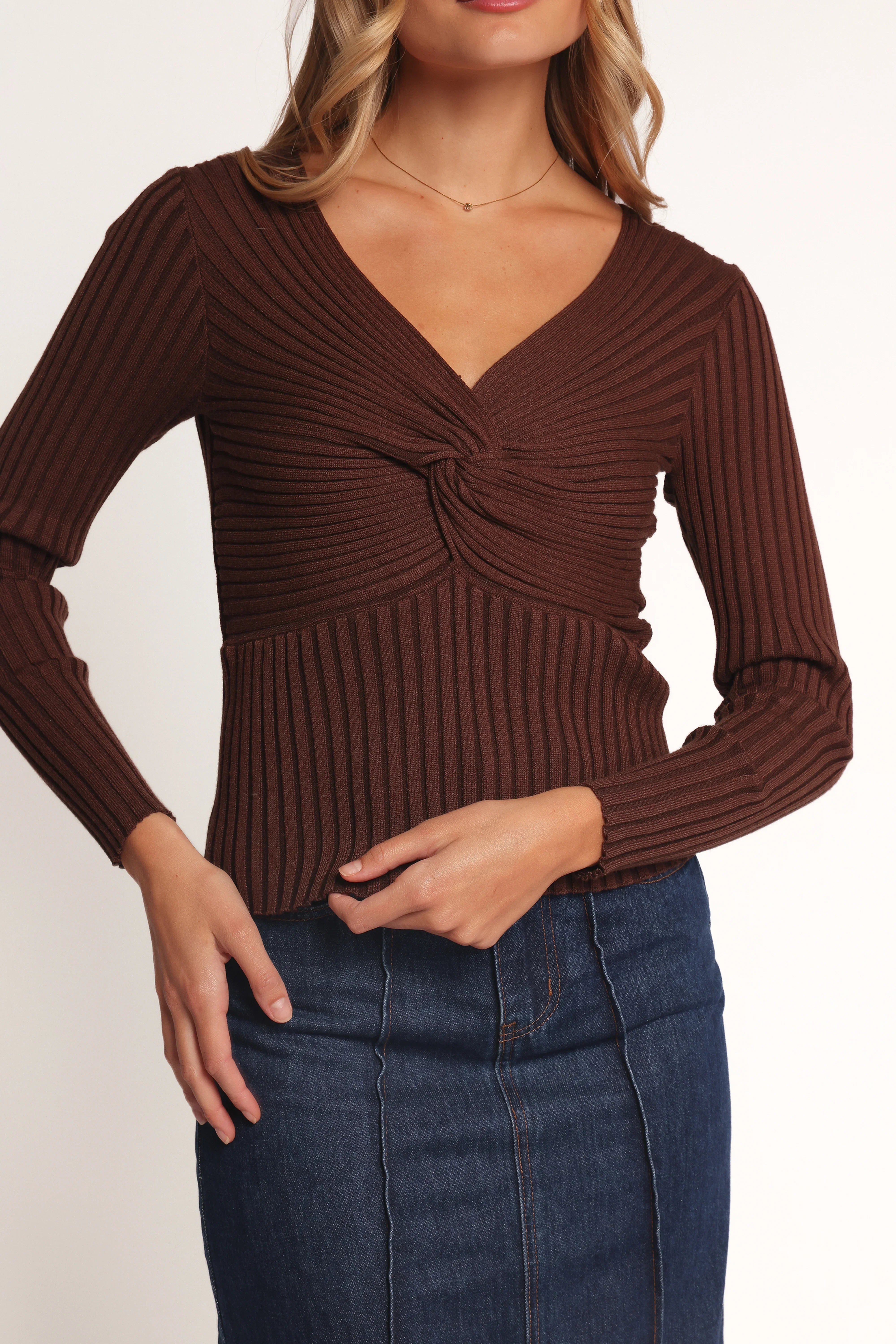 Demi Twist Detail Knit Top Brown