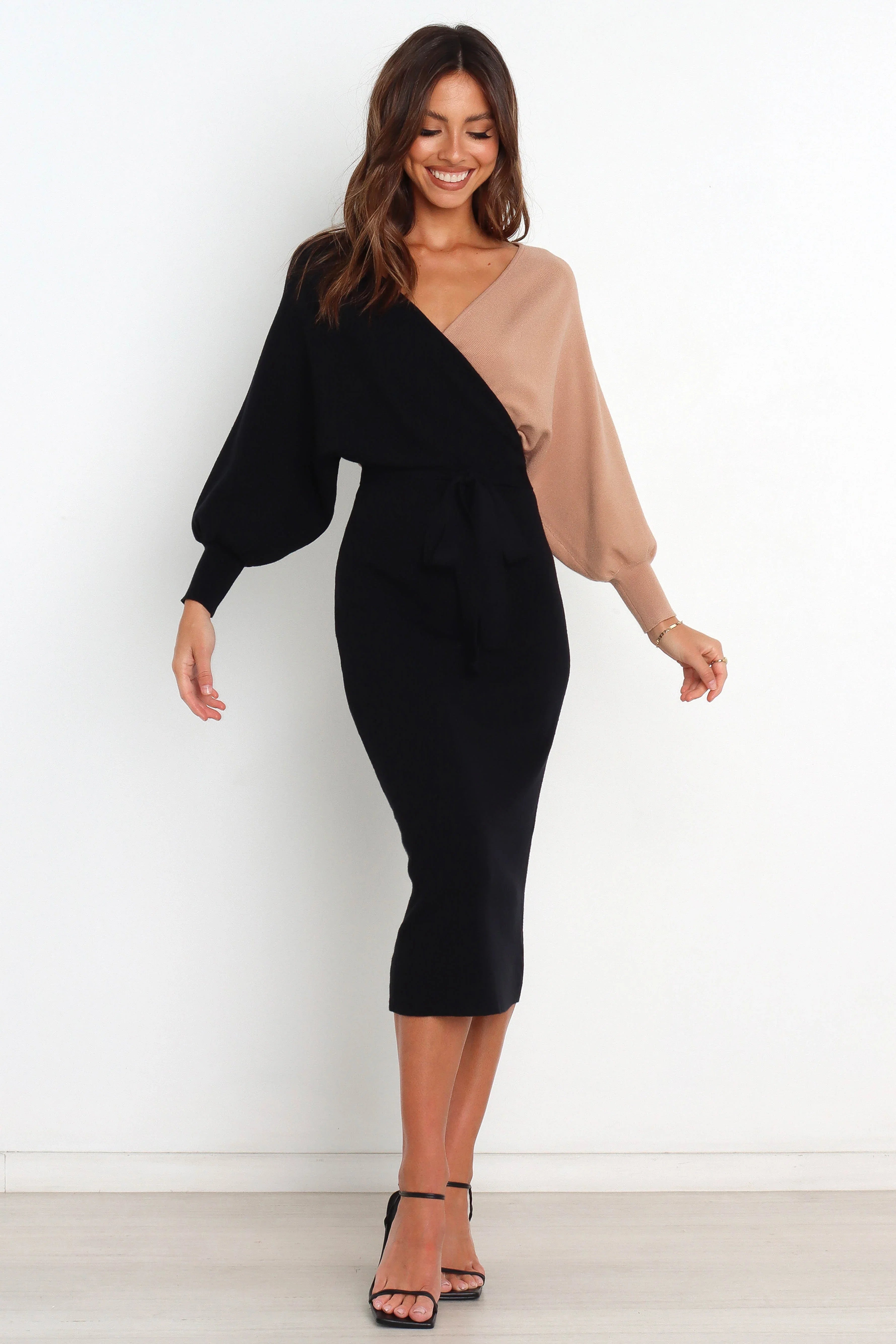 Nate Dress Black Beige