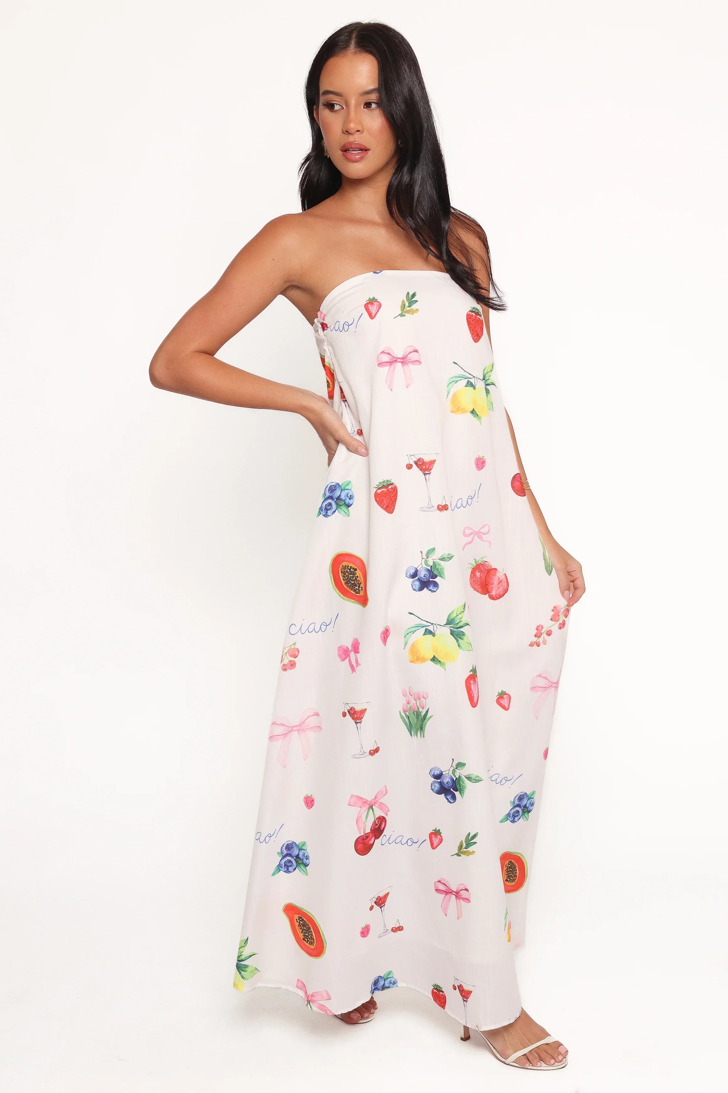 Soph Strapless Maxi Dress Ciao Bow Print